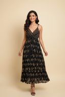 Μαύρο Πλισέ Φόρεμα με Χρυσά Paisley Κεντήματα