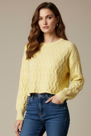 Cable Knit Cropped Sweater - Butter Yellow
